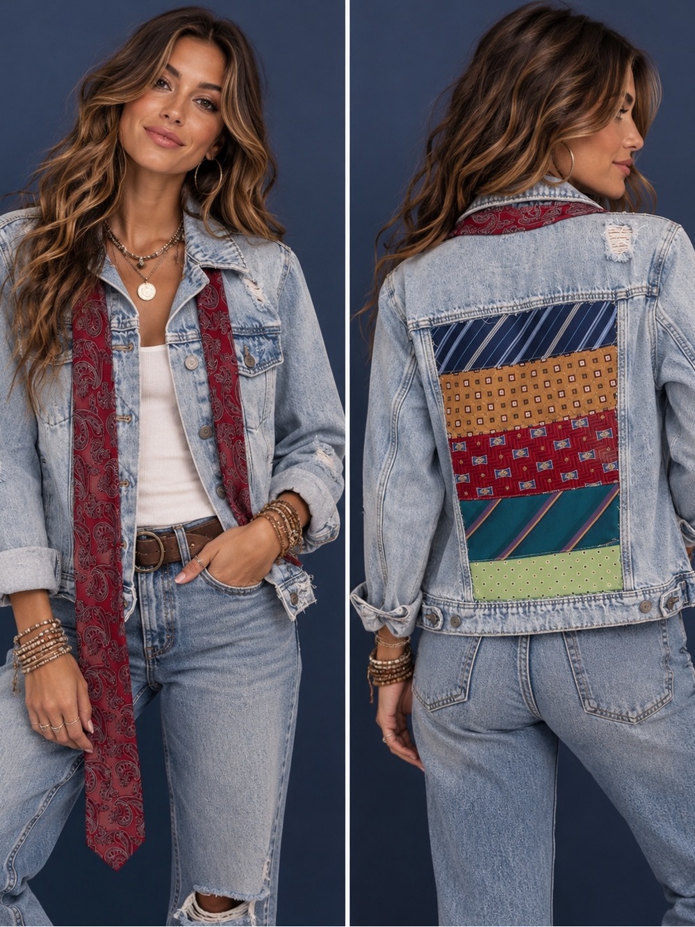 The Tie One On — One-of-a-Kind Upcycled Denim Jacket by BayouStuntWife